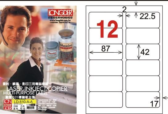 龍德 LD-810-A-A A4雷射影印標籤 白銅版 / 盒