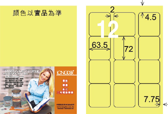 龍德 LD-815-Y-C A4三用電腦標籤 淺黃色 / 包