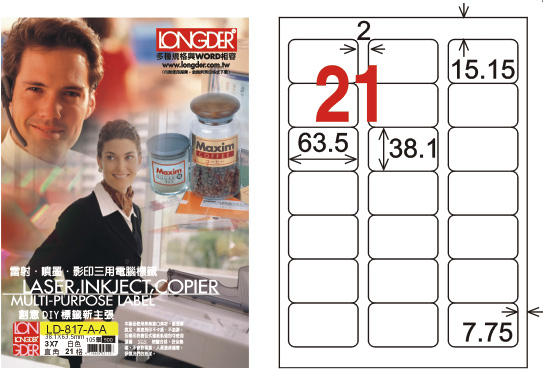 龍德 LD-817-A-A A4雷射影印標籤 白銅版 / 盒