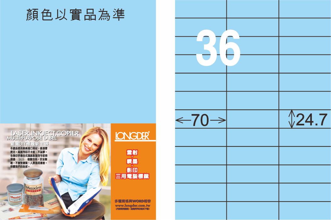 龍德 LD-830-B-C A4三用電腦標籤 淺藍色 / 包