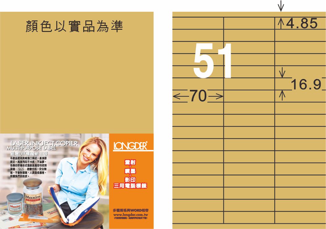 龍德 LD-829-C-C A4三用電腦標籤 牛皮紙 / 包