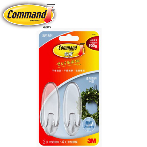 3M 無痕中型透明掛鉤 37091 / 卡