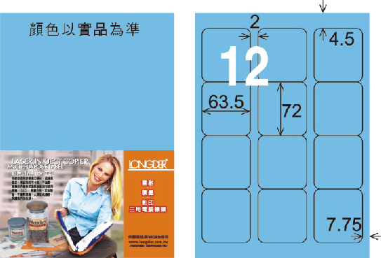 龍德 LD-815-B-C A4三用電腦標籤 淺藍色 / 包