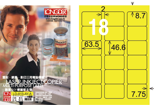 龍德 LD-813-AY-A A4雷射影印標籤 黃銅版 / 盒