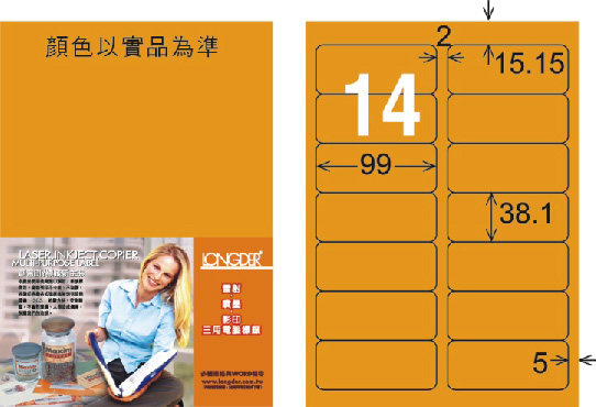 龍德 LD-816-FO-C A4雷射影印標籤 螢光橘 / 包