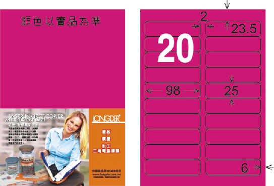 龍德 LD-812-FP-C A4雷射影印標籤 螢光粉紅 / 包