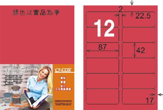 龍德 LD-810-FR-C A4雷射影印標籤 螢光紅 / 包