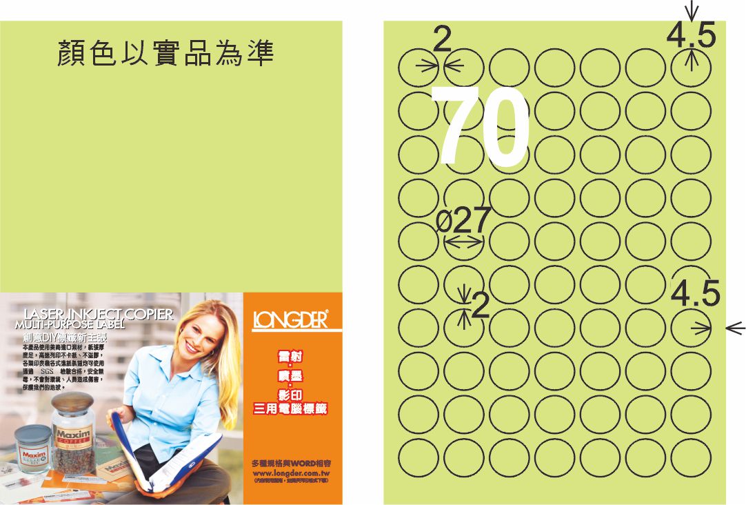 龍德 LD-822-G-C A4三用電腦標籤 淺綠色 / 包