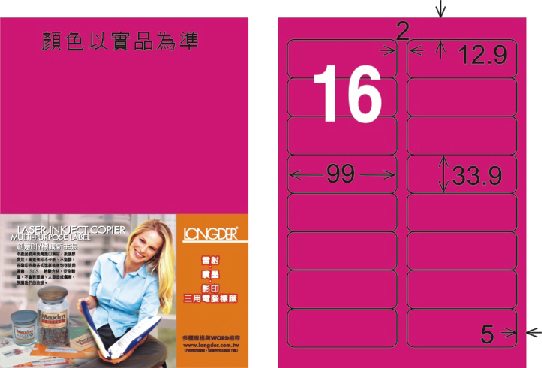 龍德 LD-811-FP-C A4雷射影印標籤 螢光粉紅 / 包