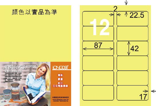 龍德 LD-810-Y-C A4三用電腦標籤 淺黃色 / 包