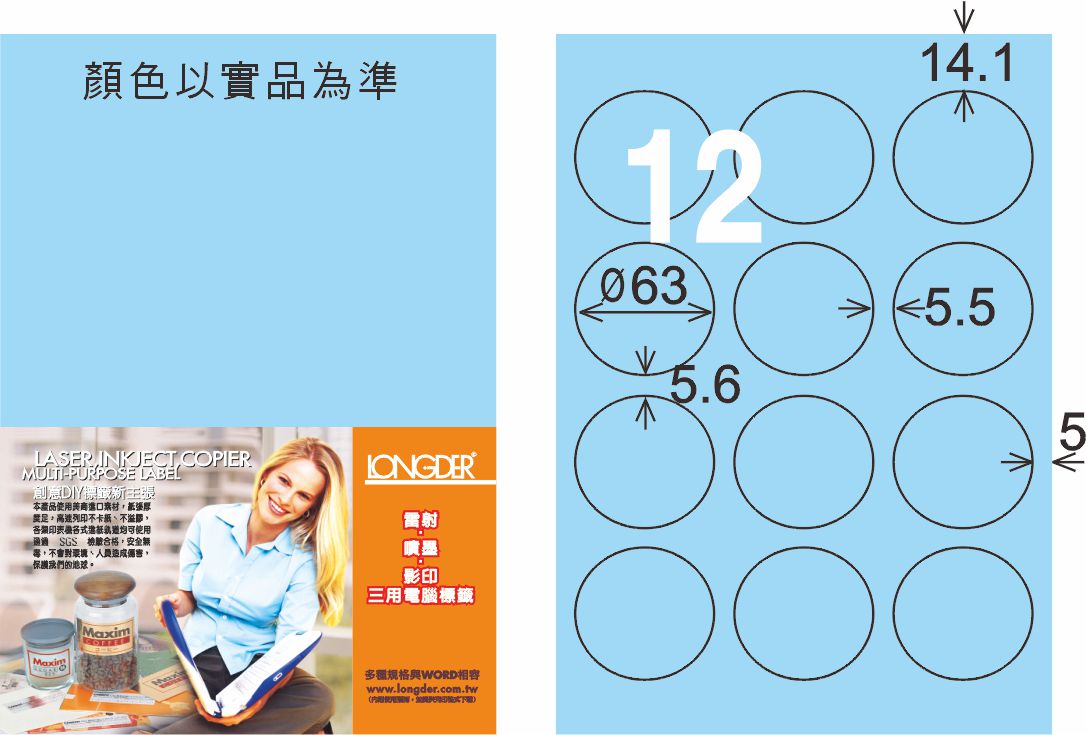 龍德 LD-821-B-C A4三用電腦標籤 淺藍色 / 包