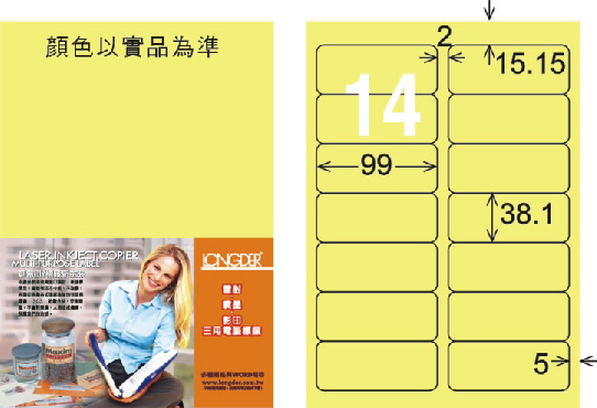 龍德 LD-816-Y-C A4三用電腦標籤 淺黃色 / 包