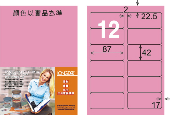 龍德 LD-810-R-C A4三用電腦標籤 粉紅色 / 包