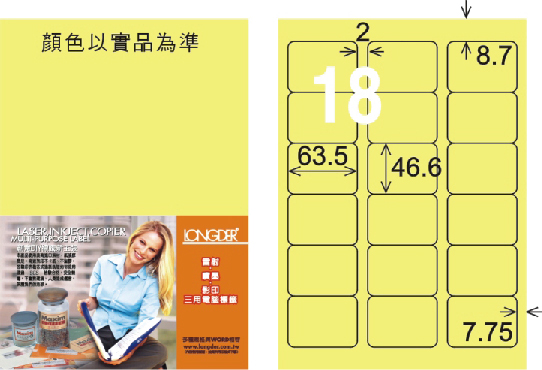 龍德 LD-813-Y-C A4三用電腦標籤 淺黃色 / 包