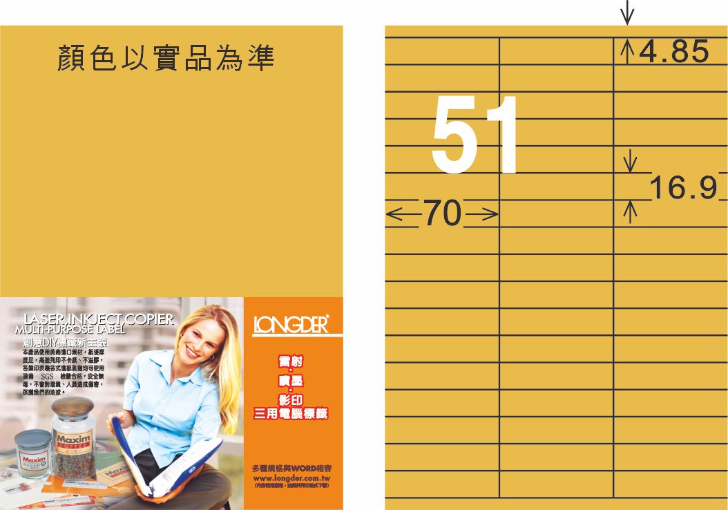 龍德 LD-829-M-C A4雷射影印標籤 金色 / 包