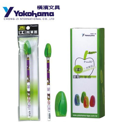 YOKOHAMA 日本橫濱 KH-112筆帽削筆器(粉綠)+1支無鉛筆 6包/ 盒