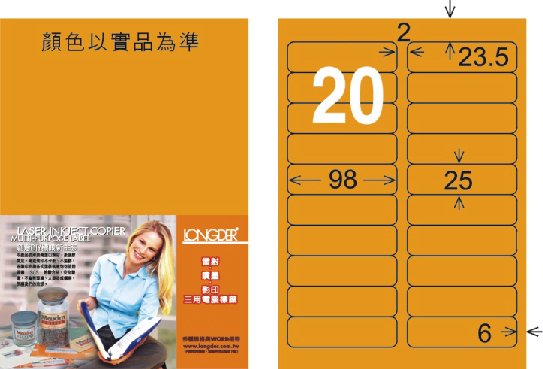 龍德 LD-812-FO-C A4雷射影印標籤 螢光橘 / 包