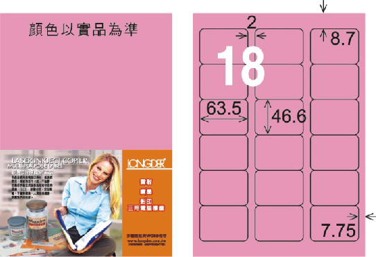 龍德 LD-813-R-C A4三用電腦標籤 粉紅色 / 包