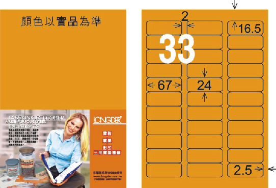 龍德 LD-819-FO-C A4雷射影印標籤 螢光橘 / 包