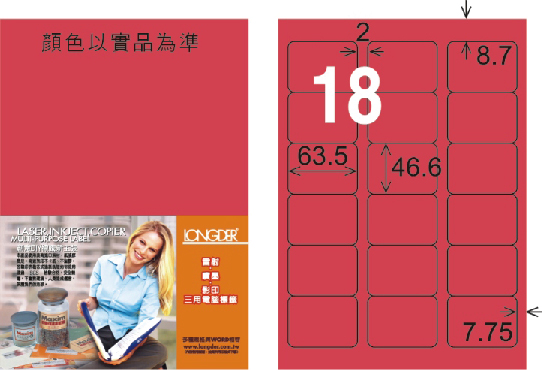 龍德 LD-813-FR-C A4雷射影印標籤 螢光紅 / 包