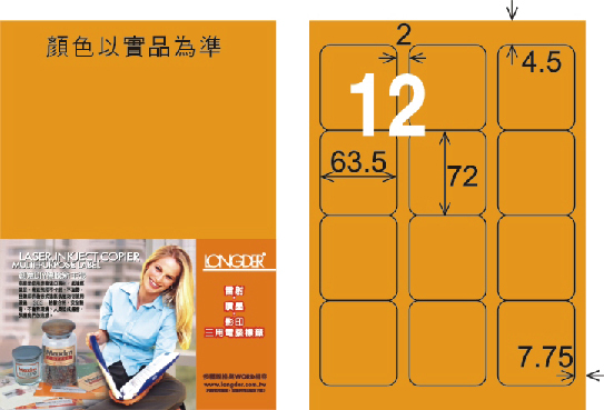 龍德 LD-815-FO-C A4雷射影印標籤 螢光橘 / 包