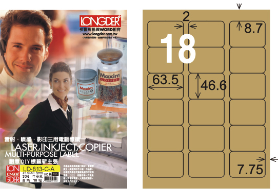 龍德 LD-813-C-A A4三用電腦標籤 牛皮紙 / 盒