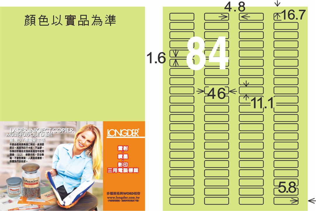 龍德 LD-827-G-C A4三用電腦標籤 淺綠色 / 包