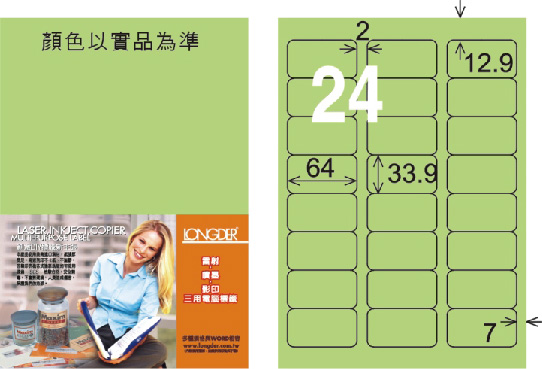 龍德 LD-818-G-C A4三用電腦標籤 淺綠色 / 包