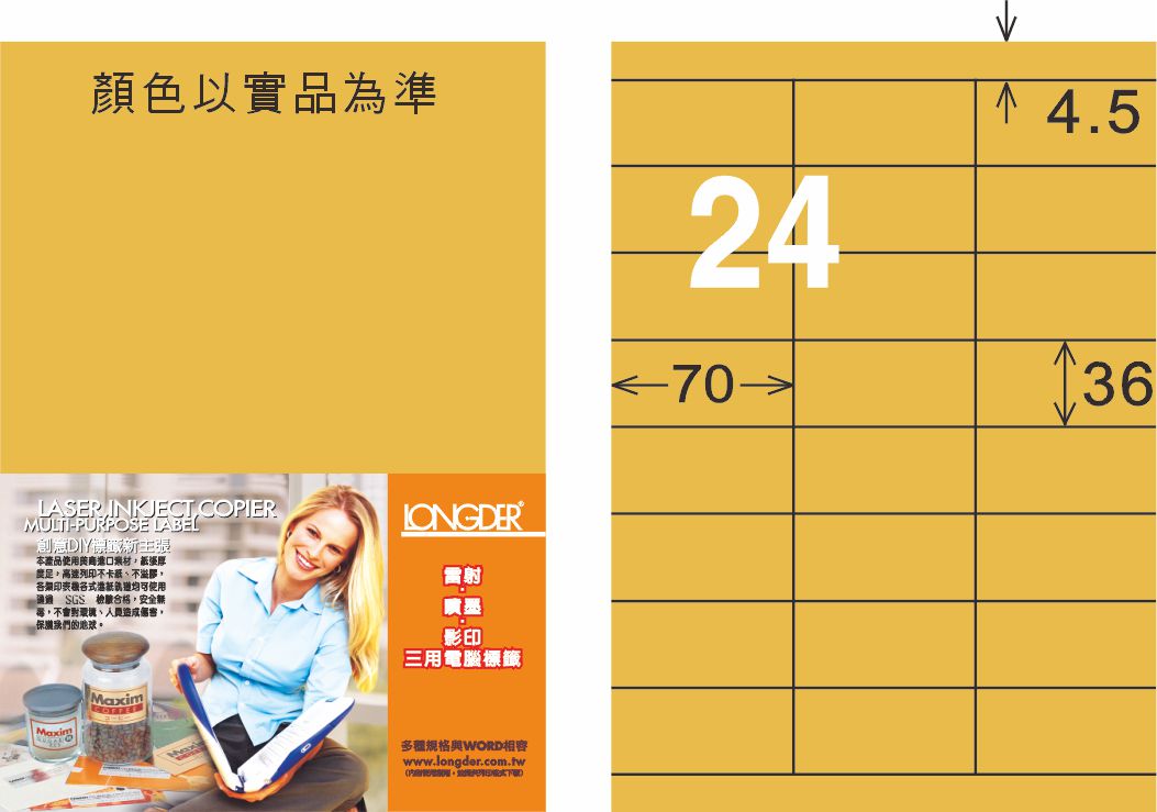 龍德 LD-826-M-C A4雷射影印標籤 金色 / 包