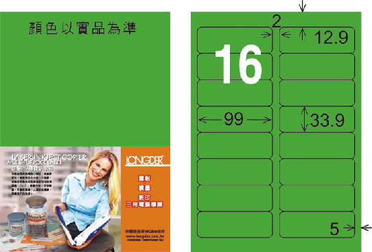 龍德 LD-811-FG-C A4雷射影印標籤 螢光綠 / 包