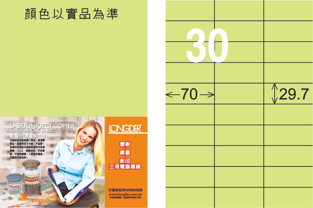 龍德 LD-834-G-C A4三用電腦標籤 淺綠色 / 包