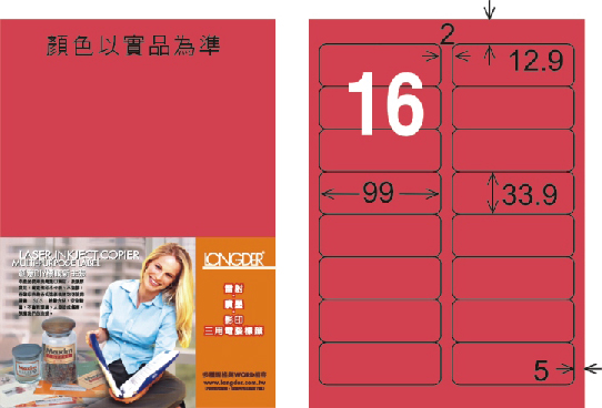 龍德 LD-811-FR-C A4雷射影印標籤 螢光紅 / 包