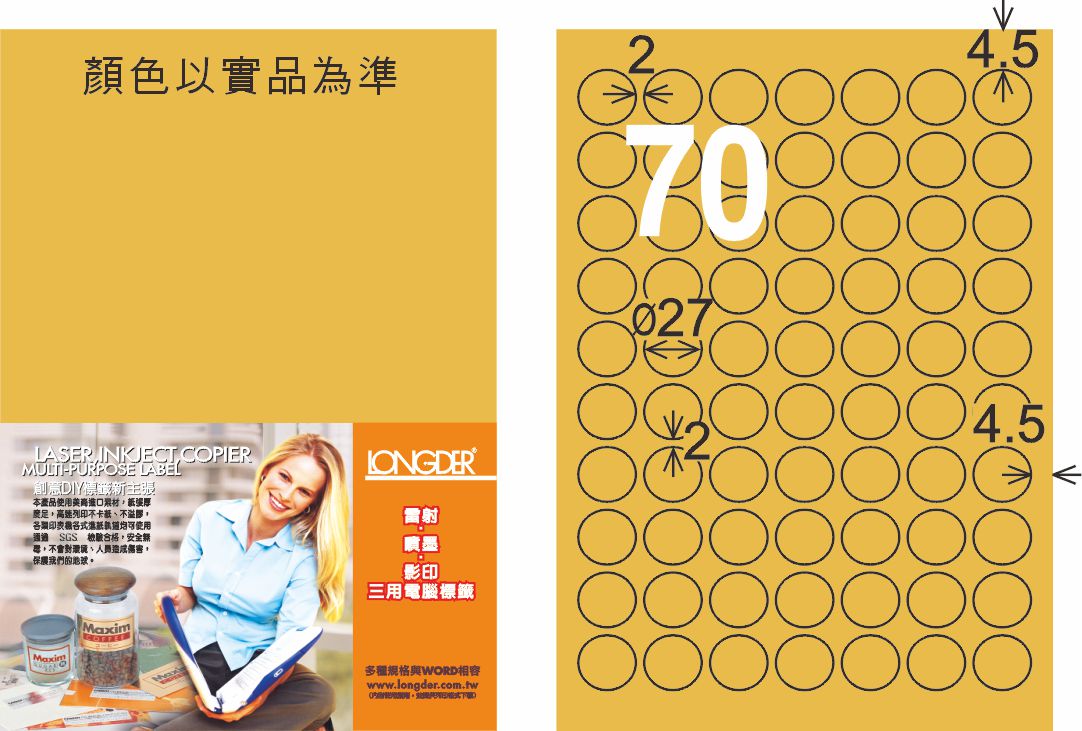 龍德 LD-822-M-C A4雷射影印標籤 金色 / 包