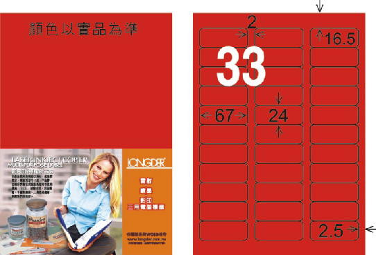 龍德 LD-819-AR-C A4雷射影印標籤 紅銅版 / 包