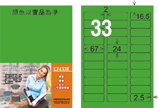 龍德 LD-819-FG-C A4雷射影印標籤 螢光綠 / 包