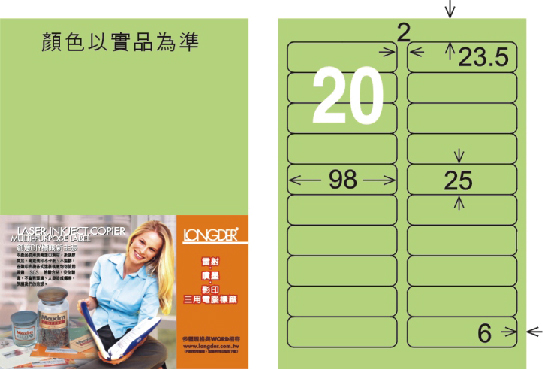 龍德 LD-812-G-C A4三用電腦標籤 淺綠色 / 包