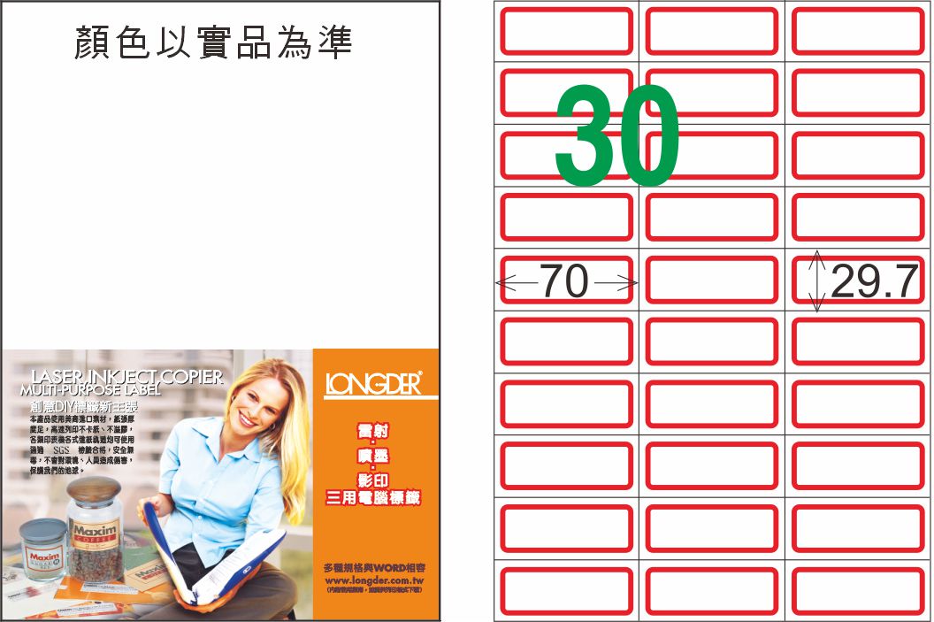 龍德 LD-834-J-C A4三用電腦標籤 紅框 / 包