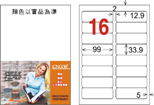 龍德 LD-811-W-C A4三用電腦標籤 白色 / 包