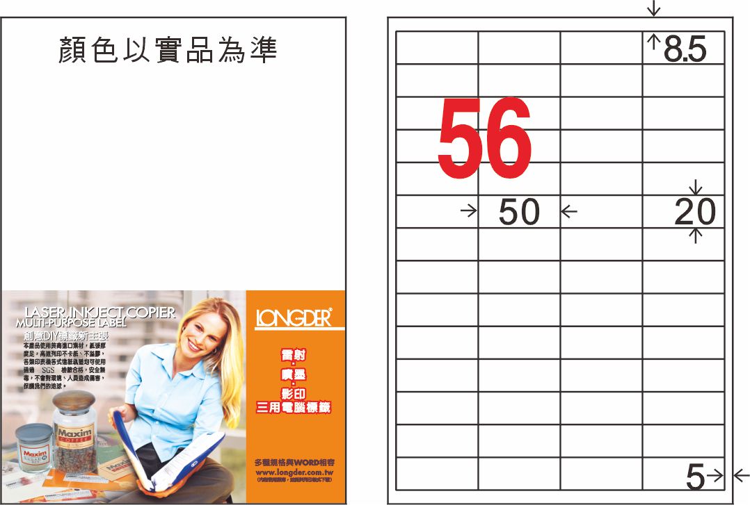 龍德 LD-824-W-C A4三用電腦標籤 白色 / 包