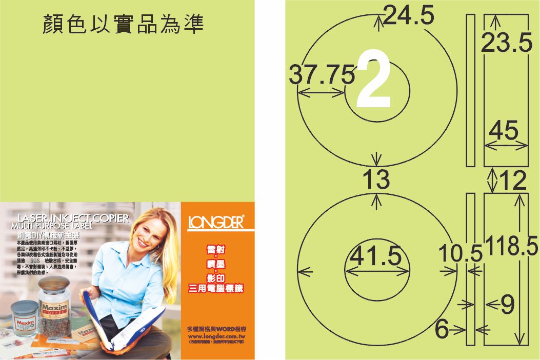 龍德 LD-820-G-C A4三用電腦標籤 淺綠色 / 包