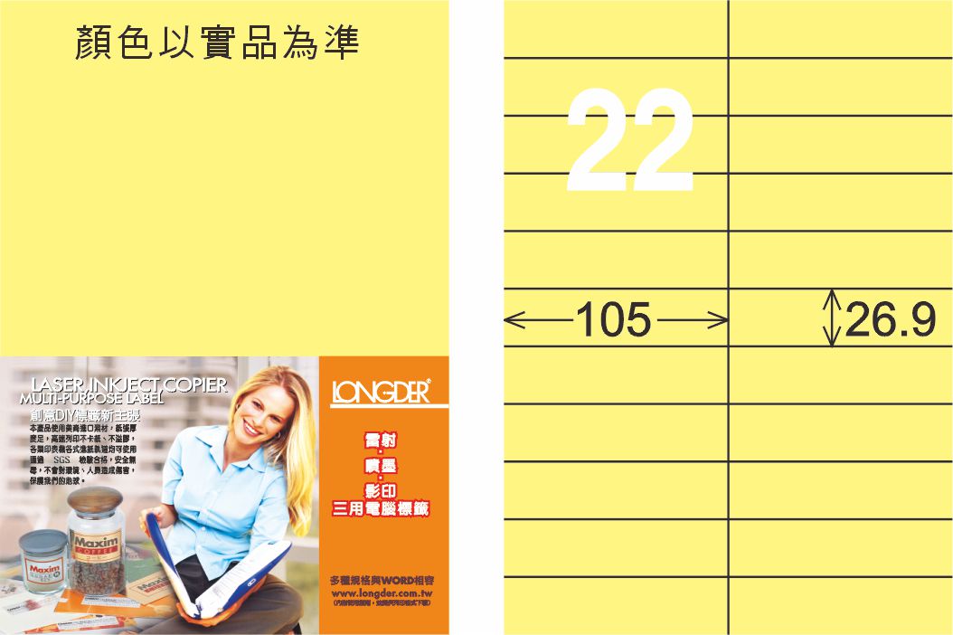 龍德 LD-842-Y-C A4三用電腦標籤 淺黃色 / 包