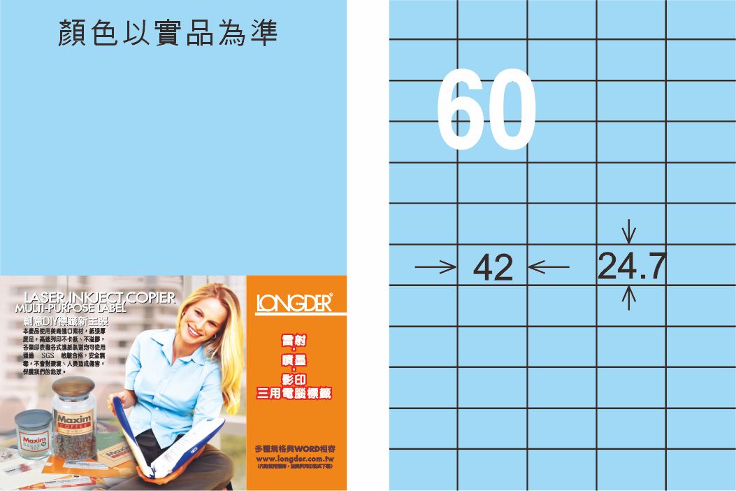 龍德 LD-839-B-C A4三用電腦標籤 淺藍色 / 包