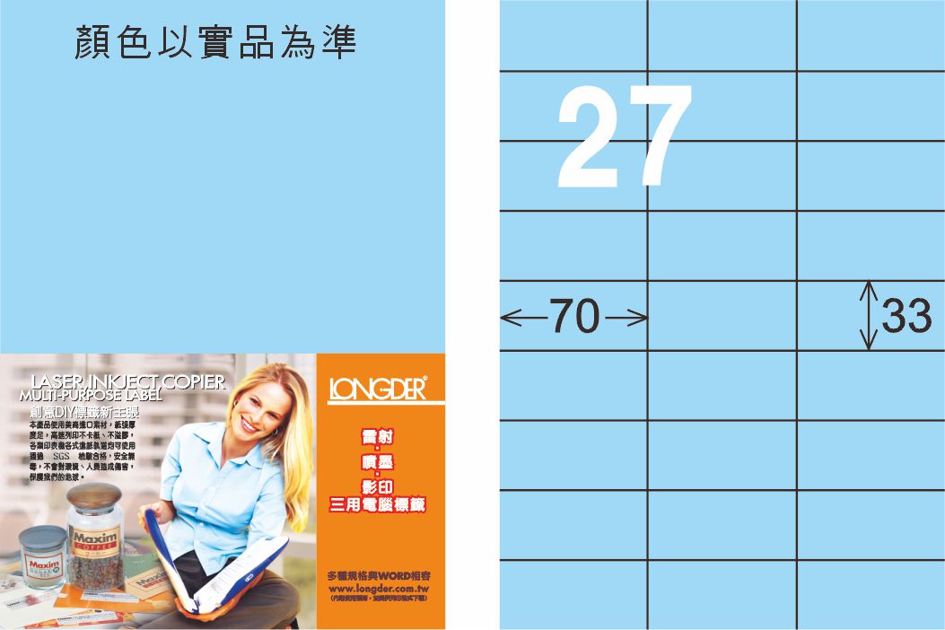 龍德 LD-840-B-C A4三用電腦標籤 淺藍色 / 包