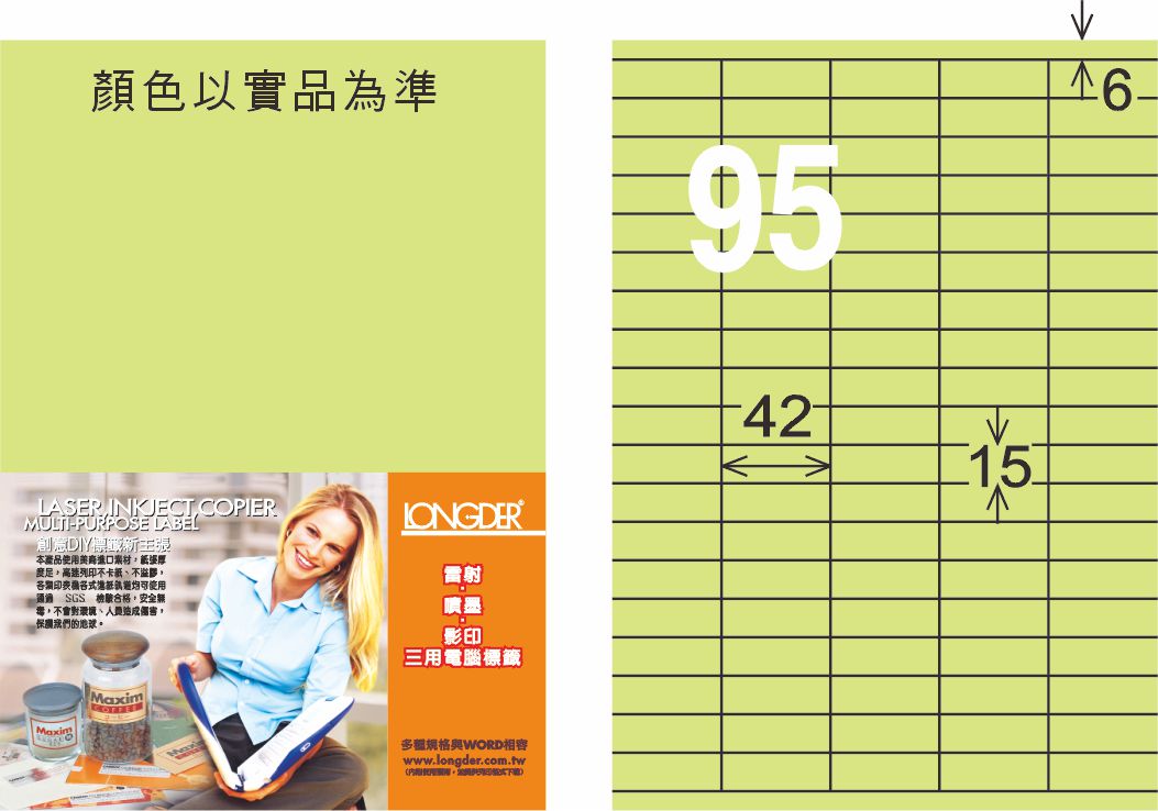 龍德 LD-843-G-C A4三用電腦標籤 淺綠色 / 包