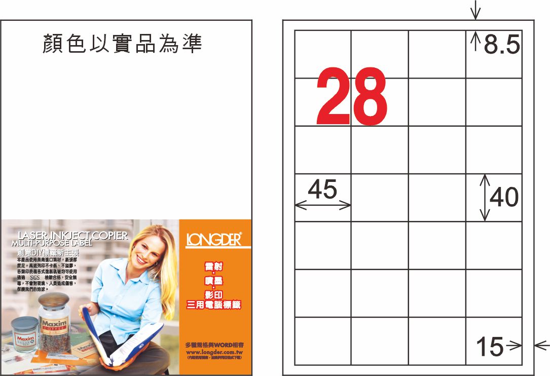 龍德 LD-845-W-C A4三用電腦標籤 白色 / 包