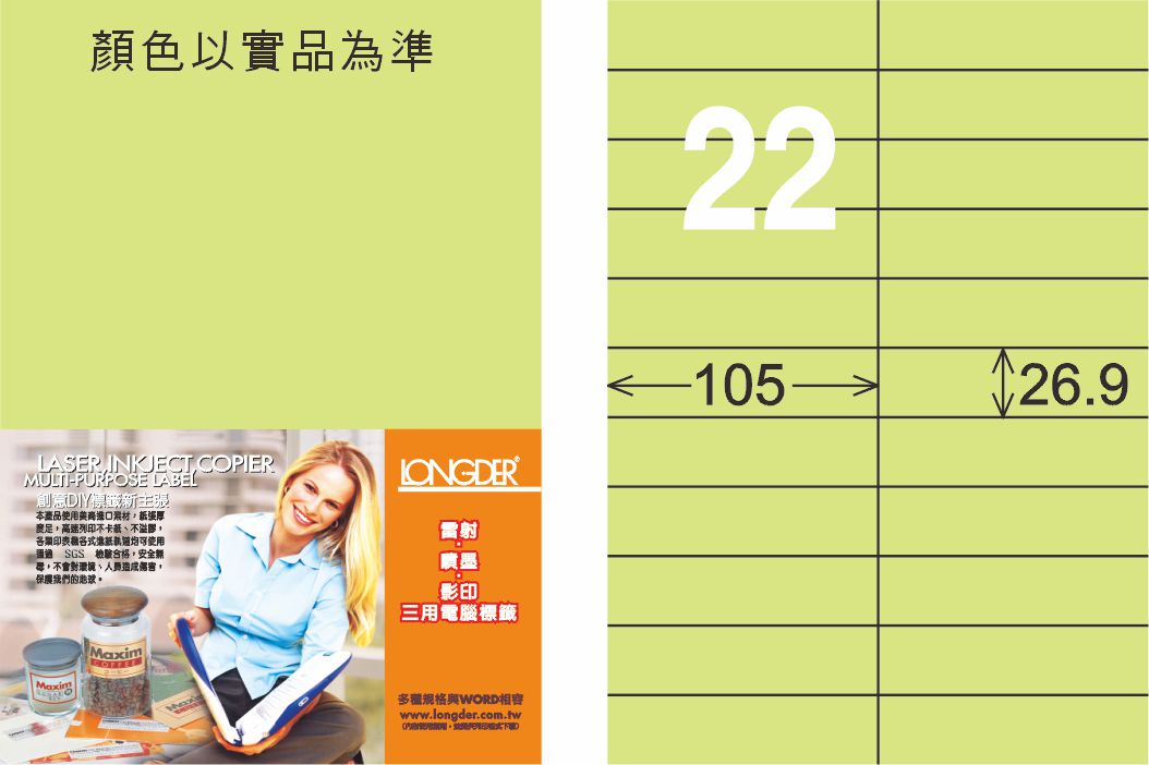 龍德 LD-842-G-C A4三用電腦標籤 淺綠色 / 包