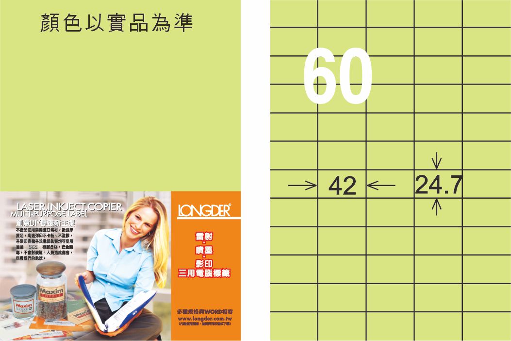 龍德 LD-839-G-C A4三用電腦標籤 淺綠色 / 包