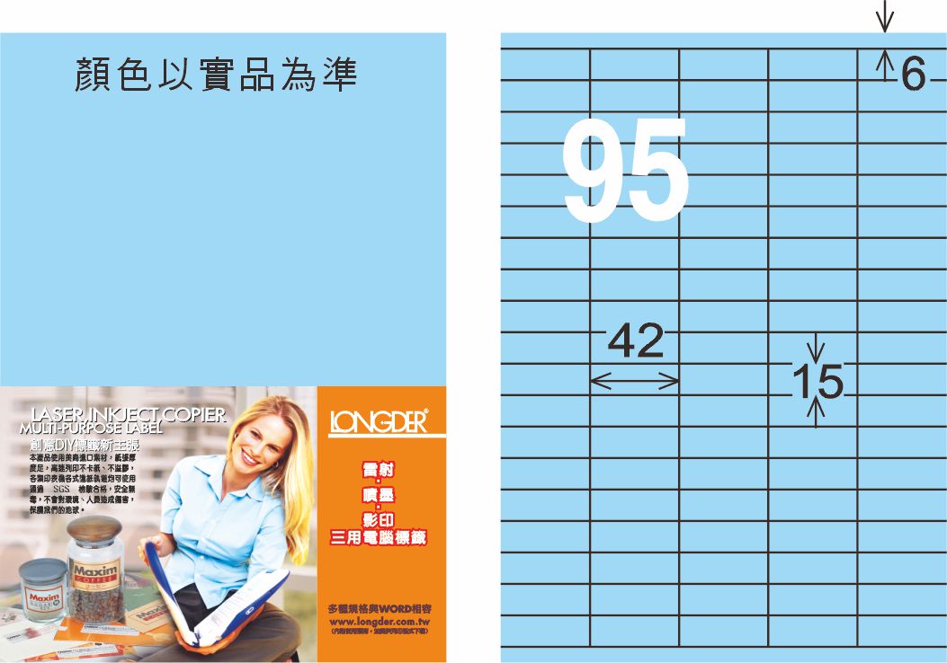 龍德 LD-843-B-C A4三用電腦標籤 淺藍色 / 包