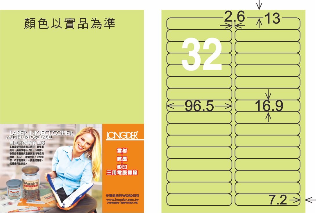 龍德 LD-858-G-C A4三用電腦標籤 淺綠色 / 包