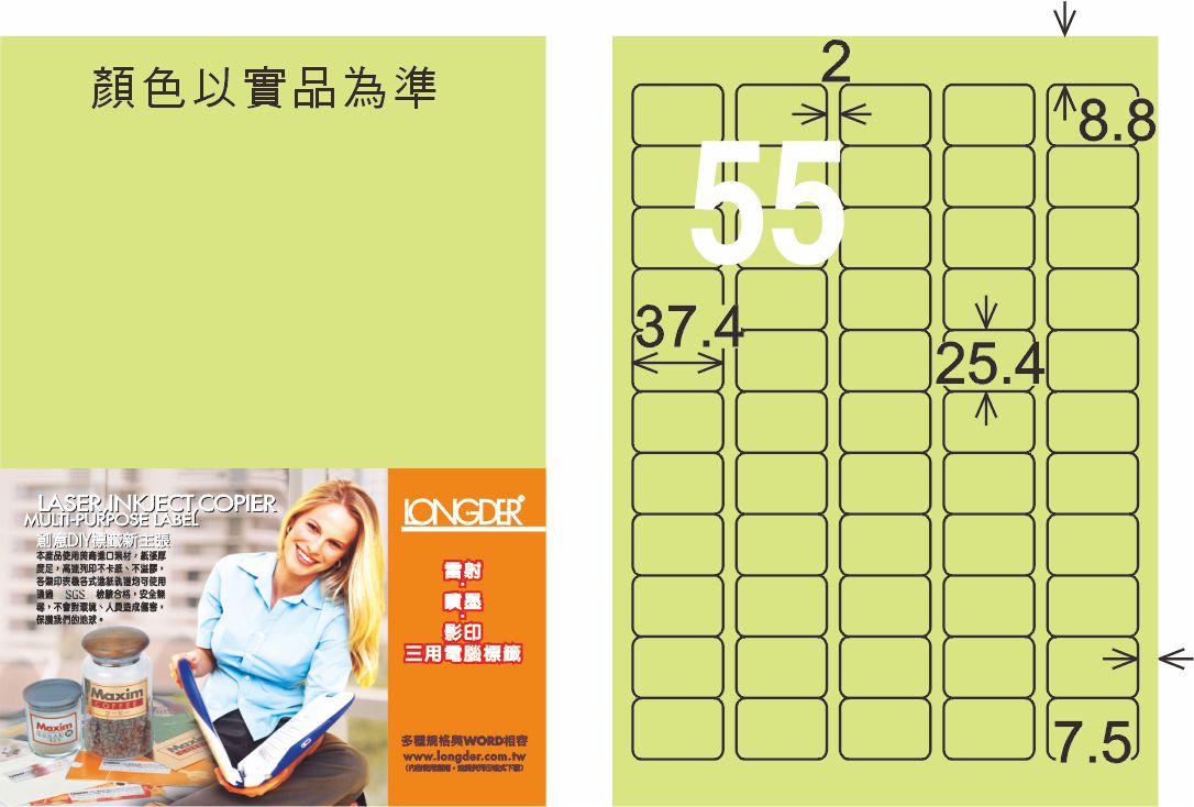 龍德 LD-853-G-C A4三用電腦標籤 淺綠色 / 包